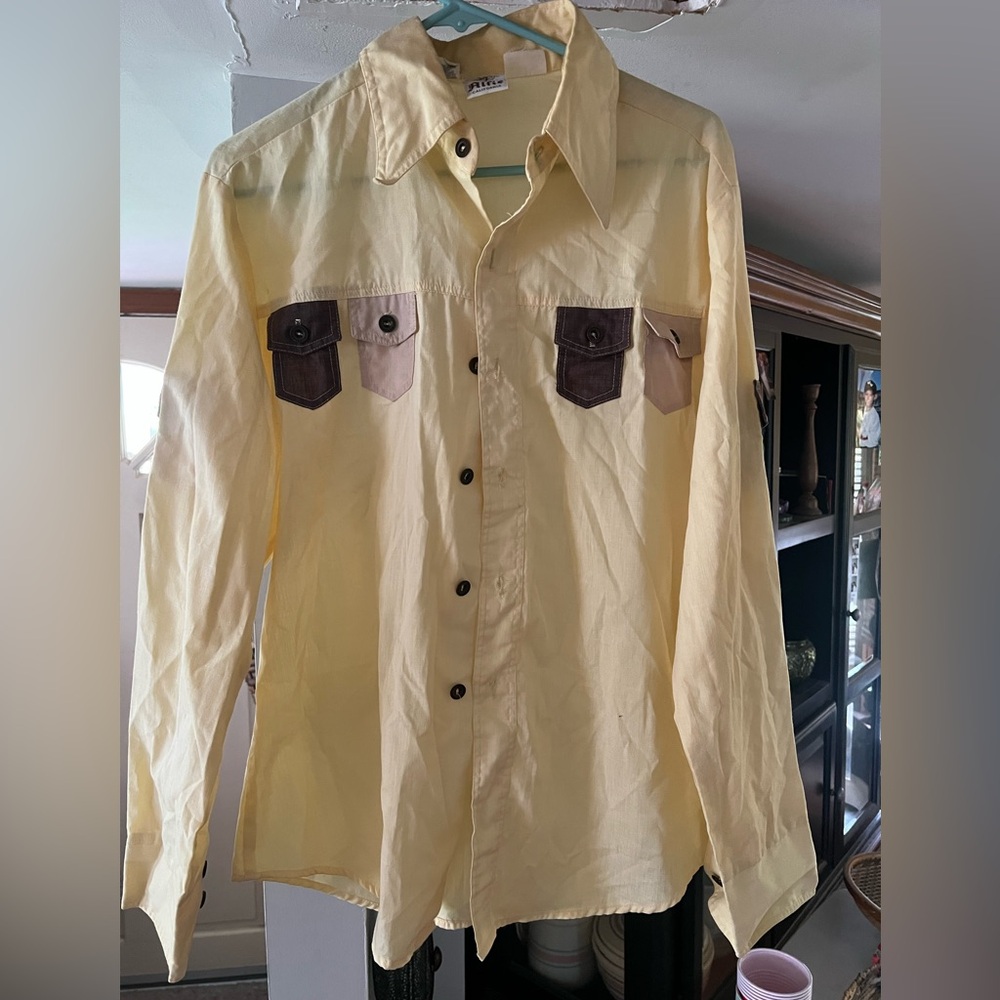 1970s Alfie California beige long-sleeve shirt size Large